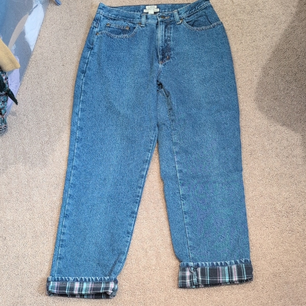L.L. Bean Blue Jeans with Plaid Cuffs